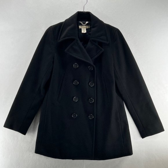 J.CREW Peacoat Womens Sz S Double Breasted Vented Thinsulated Wool Blend Black